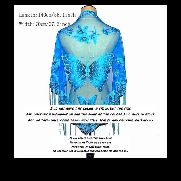 Lace Tassel Butterfly Print Shawl Triangular Scarf, Windproof cover up scarf new - Picture 10 of 10